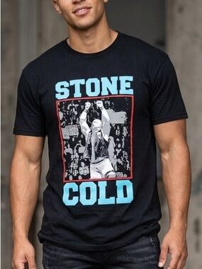 WWE Stone Cold Graphic Tee — Black with Blue Accents